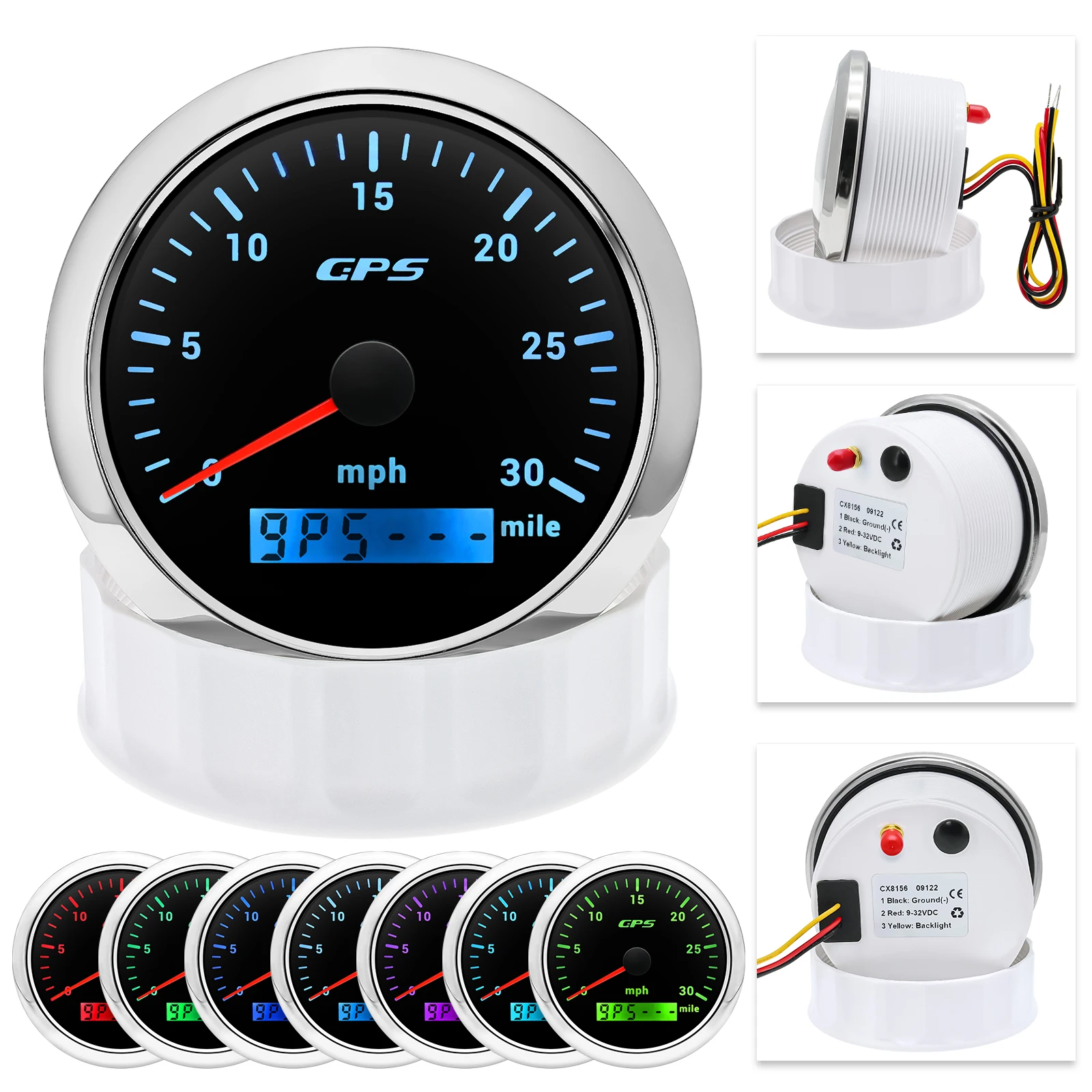 85 mm GPS-Tachometer, Kilometerzähler, 0–120 MPH, 160 MPH, 120 km/h, 200 km/h, mit 7-Farben-Hintergrundbeleuchtung für Auto, Boot, Motorrad, LKW, 12 V/24 V – Detail 13