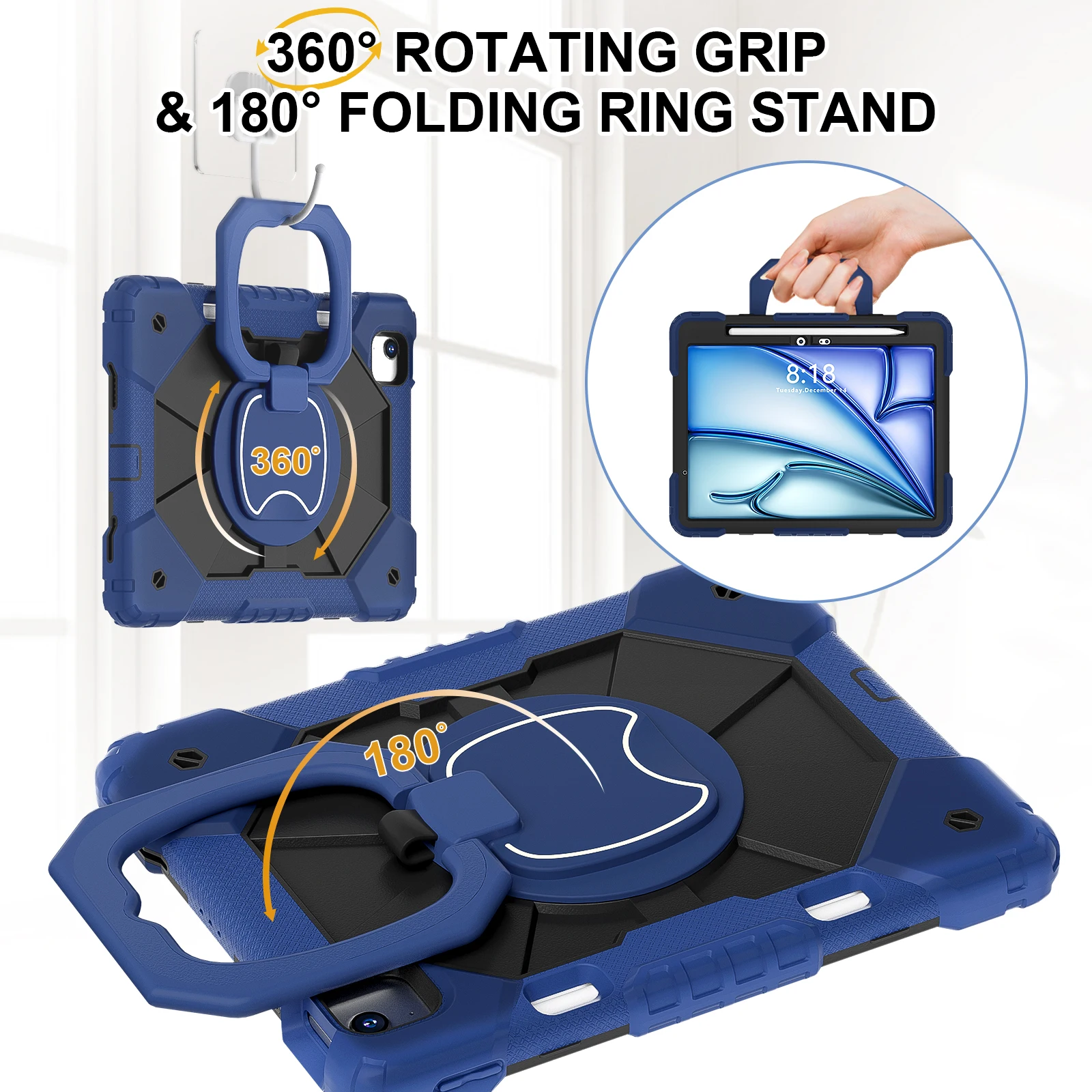 Armor Rugged Tablet Case For Ipad Air With Rotating Stand & Pen Slot_voghion.com