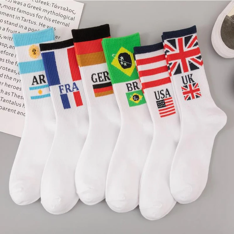 

High Quality Novelty Women's Socks European and American Classic Flag Creative Fashion Streetwear Happy Skateboard Sports Socks