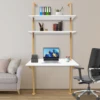 Wall Mount Desk 3 Tiers Computer Writing Table Laptop Industrial Bookcase Floating Pipe Ladder with Shelf for Home Office School 2