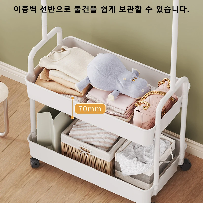 Clothes Rack Simple Ground Mounted Wheeled Mobile Hanger Multi Functional Living Room Bedroom Storage