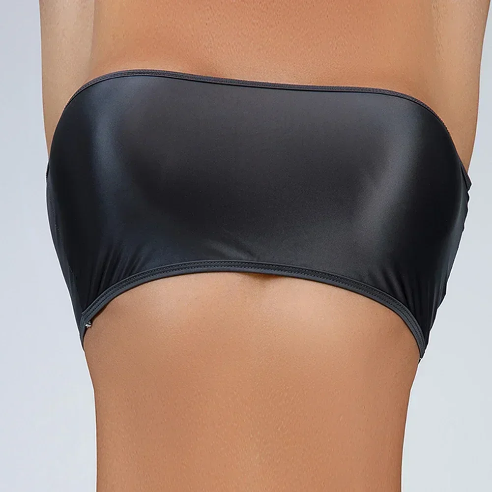 Sexy Women Oil Shiny Tube Top Sheer See Through Strapless Tops 5D Thin Off Shoulder Vest Crop Top Tank Wrapped Chest women tube tops
