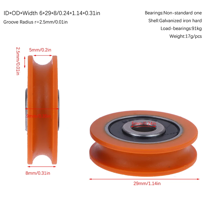 1Pc U Shaped Groove Wheel Bearing Pulley Rolling Wheel Concave Guide Wheel For Mechanical Pulley Accessories  6*29*8mm 6