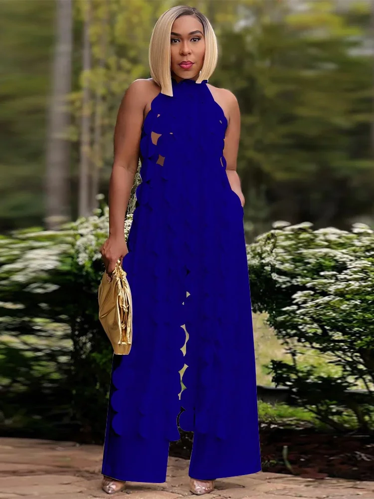 Wmstar Two Piece Set Women's Sexy Backless Lace Up Long Top Wide Leg Pants Fashion Set Summer Wholesale Dropshipping 2024