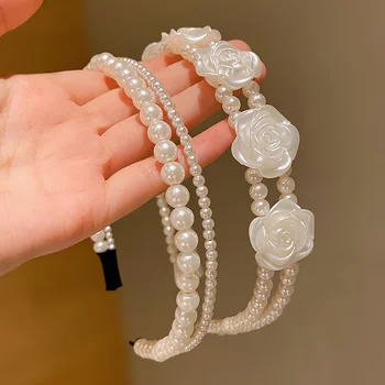 1/2 pieces of cute girls' imitation pearl headbands that do not hurt hair, sweet little girl flower headbands, kidsren's hair ac 3