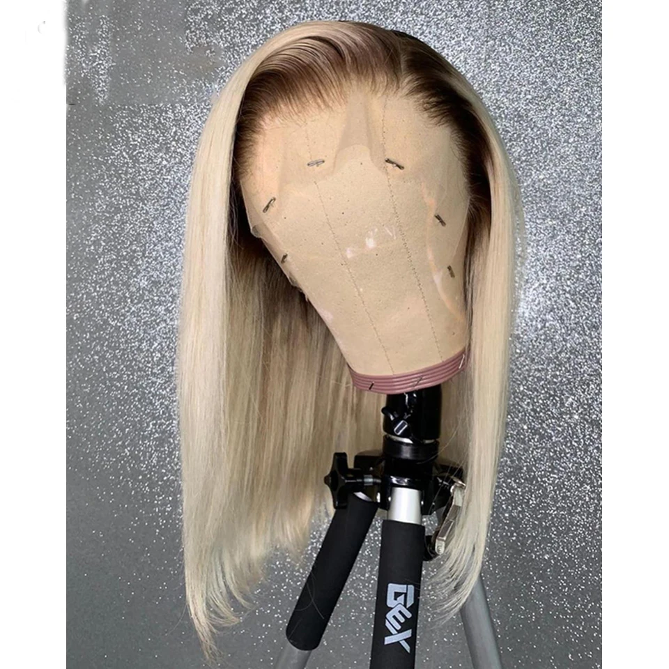 

Soft Preplucked Ombre Blonde 613 Short Cut Bob Silky Straight Glueless Lace Front Wigs For Black Women With Afro Baby Hair Daily