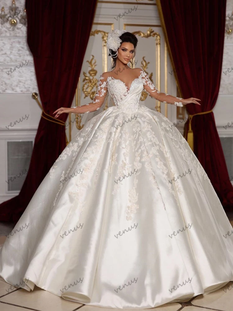 Exquisite Wedding Dresses Satin Bridal Gowns Full Sleeves Robes Floor Length Princess Gorgeous Vestidos De Novia Customized 2025 3