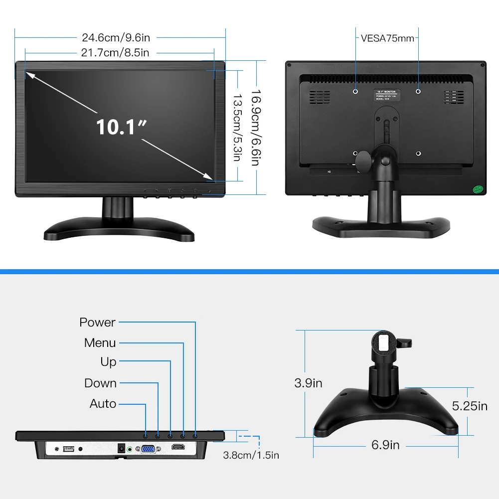 Eyoyo Ʈ ǻ ĳ IPS ġ ũ LCD , HDMI VGA  Է , 1280x800 ػ, EM10W, 10.1 ġ
