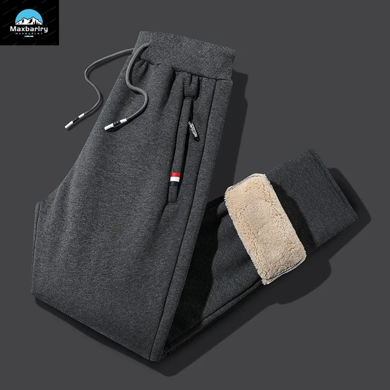 8XL Winter Lamb Wool Pants Men's Trousers Thickened Warm Drawstring Waist Casual Pants Men's Loose Gym Running Training Pants 2