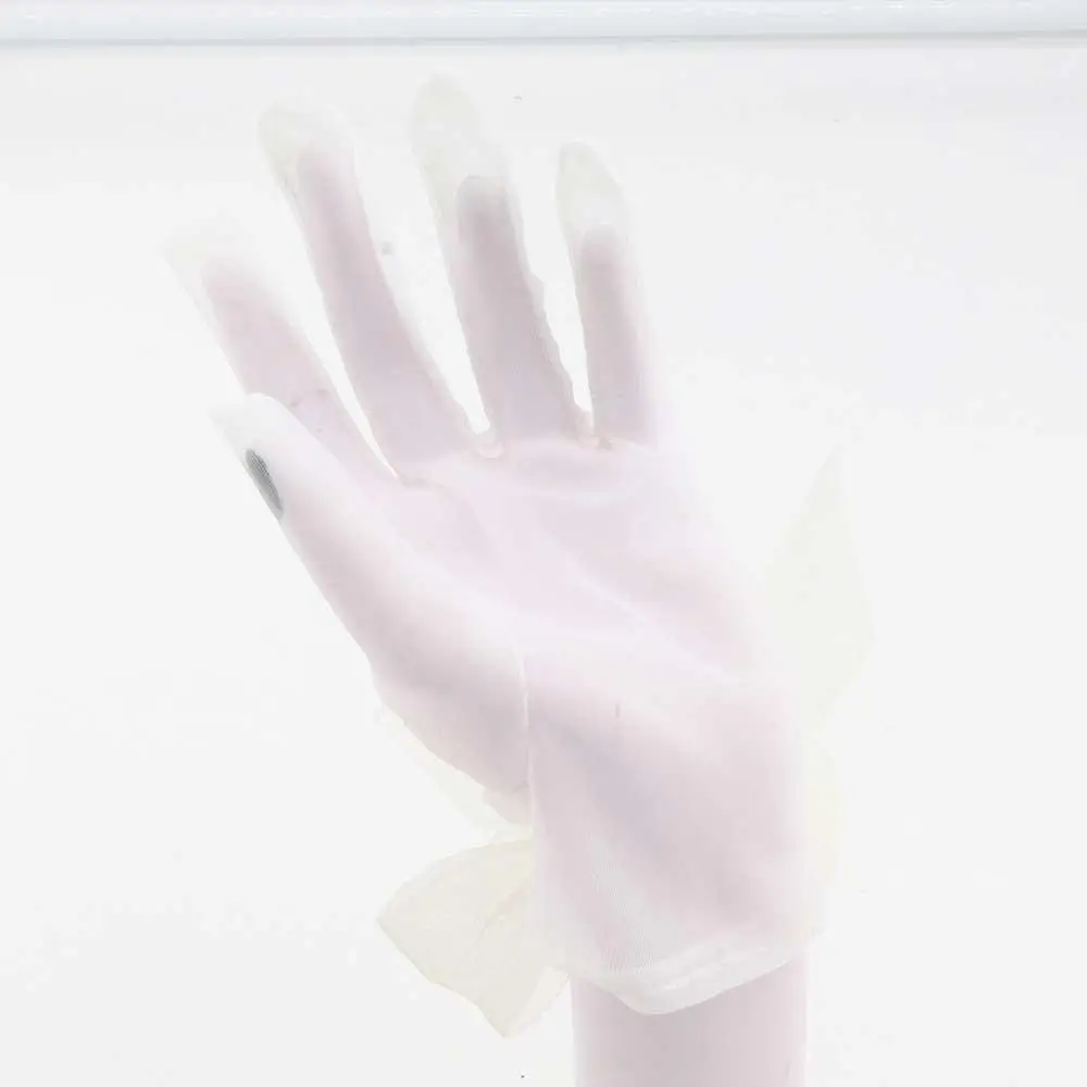 섹시하고 우아한 여성용 흰색 레이스 짧은 웨딩 장갑, 리본 튤 장갑, 진주 손가락 장갑
