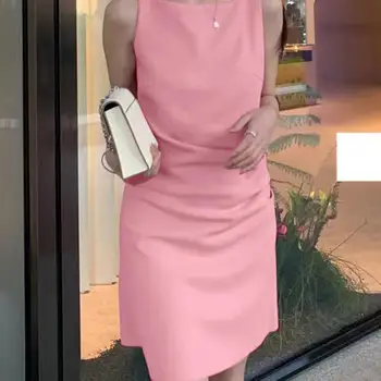 VONDA 여성 패션 파티 미니 원피스, 섹시한 민소매 단색 탱크 로브, 라운드넥 비치 가운, 여름 선드레스, 2023