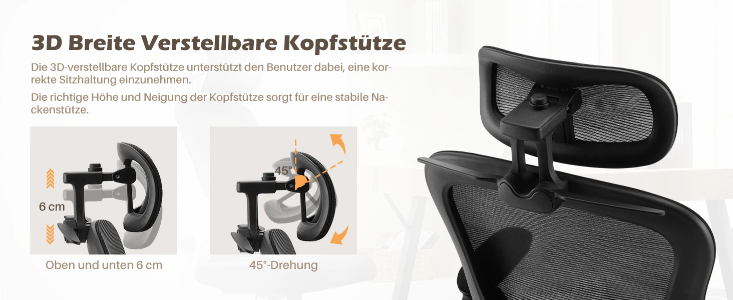 Bürostuhl, atmungsaktiver Netzstuhl mit hoher Rückenlehne und Kopfstütze – Detail 2