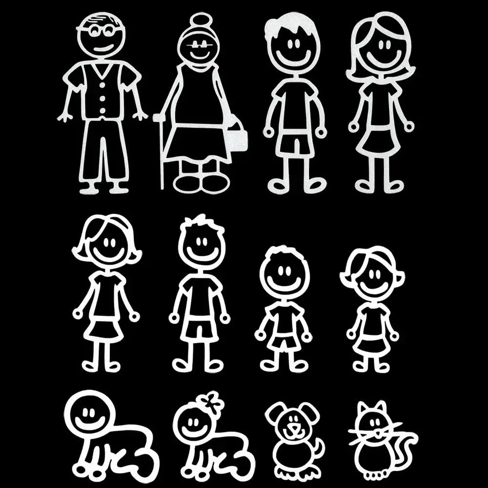 

12 наклеек, фигурка «Наша семья», фигурка палочек, наклейки для семьи, домашних животных, кошки, собаки, для автомобиля, окна, бампера, телефона, ноутбука, виниловые наклейки