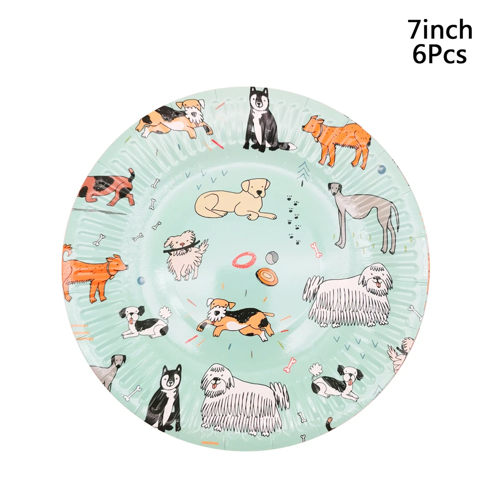 6Pcs Cute Pet Little Doggies Happy Birthday Paper Plates Cups Tableware 1st Birthday Baby Showe Decoration Home Party Supplies