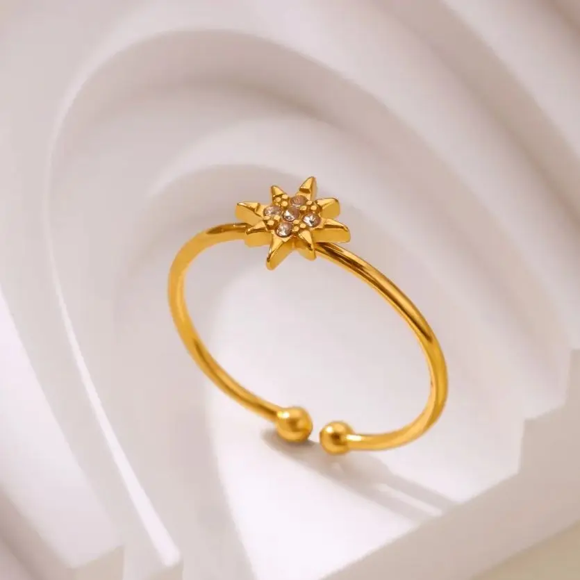 Zircon Sun Rings 18K Gold Plated Stainless Steel Crystal Opening Ring
