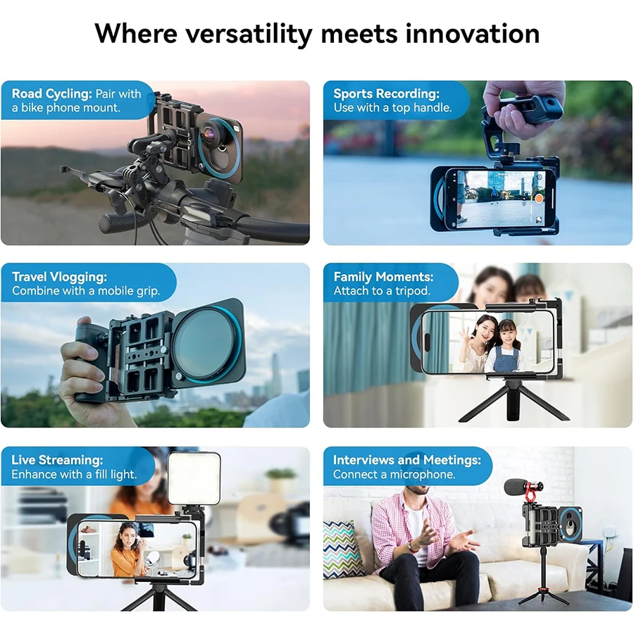 Universal Aluminum Phone Cage Rig with Rechargeable Handle Bluetooth Shutter Stabilizer for iPhone Android Video Shooting