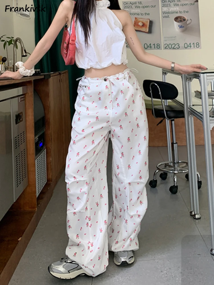 

Casual Pants for Women Summer Floral Streetwear Simple Ankle-length All-match Korean Style Harajuku Trousers College Cozy Daily