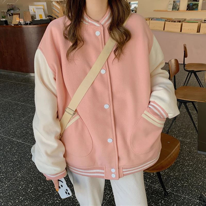 

Vintage Streetwear Baseball Jacket Harajuku Casual Loose Pocket Printed Korean Student 2022 Women Fashion Bomber Uniform Jackets