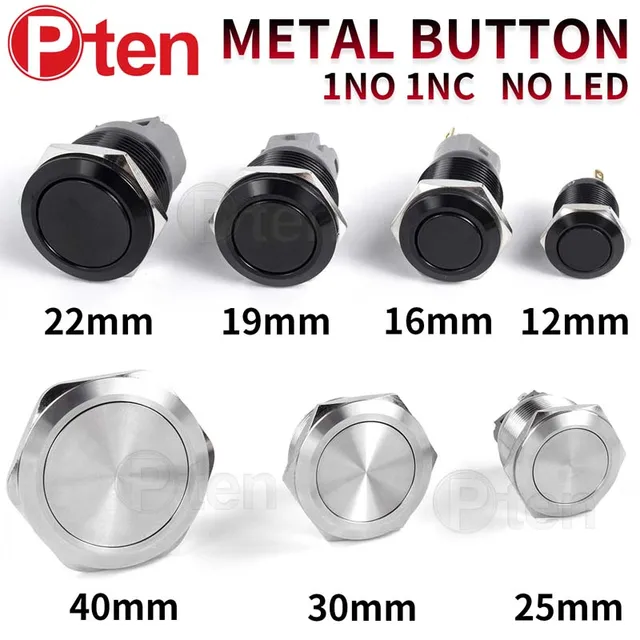 12/16/19/22/25/30/40mm Waterproof Metal Push Button Switch NO LED Light Momentary Latching Car Engine Power Switch 1NO1NC