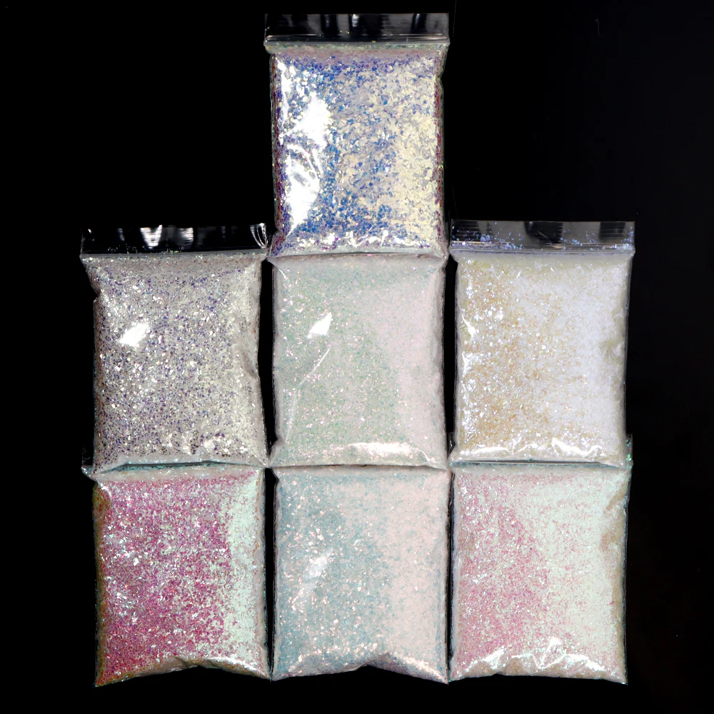 50g/bag White Iridescent Nail Glitter Sequins Transparent Irregular Aurora Paillette 3D Shell Flakes For Manicure Decoration nail glitter nail decoration nail decorations nail flakes