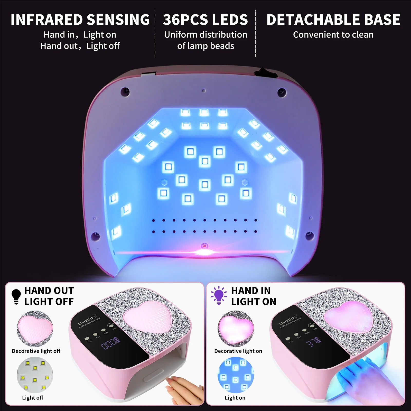 36개 LED가 있는 충전식 UV 램프, 네일 UV 젤 폴리쉬 아크릴 건조 장비 도구, 핫 무선 UV LED 네일 램프 건조기