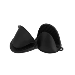 Set of 2 Silicone Heat Resistant Oven Mitts - Non-Slip Pinch Gloves and Pot Holder (Black Style)