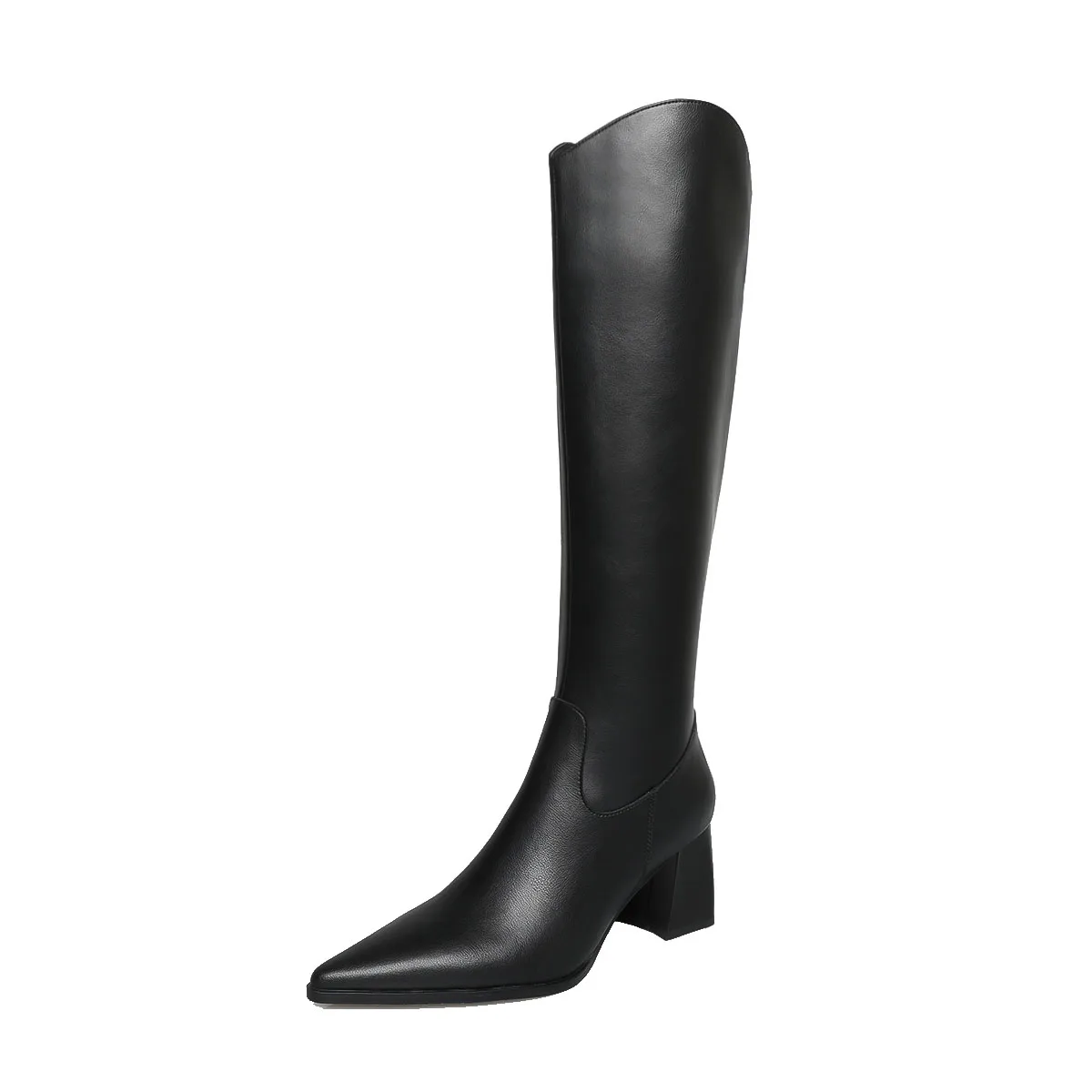 

2023 Autumn winter Women knee-high boots natural leather 22-25cm cowhide+pigskin western boots pointed toe back zip long boots