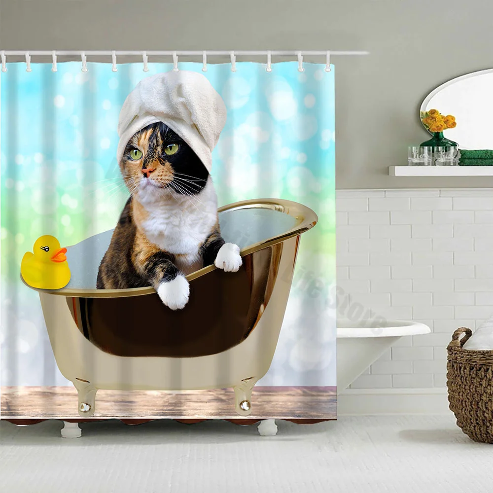 Cute Little Yellow Duck Shower Curtain Cartoon Funny Smiley Face Bathroom Waterproof Bath Duck Fabric 12 Hooks Bathroom Decor shower curtains