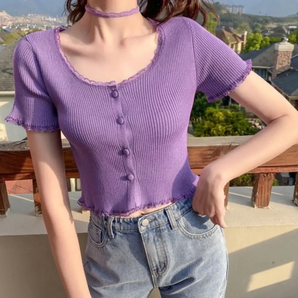 Polyester Lace T-shirt Crop Top for Women