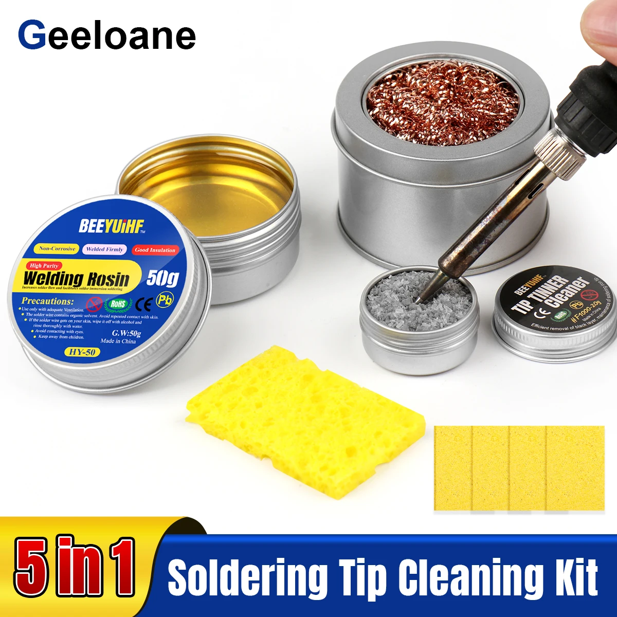 GEELOANESolderingTipCleaningKit50gRosinPasteFlux16gTipTinnerCleanerSolderingTip