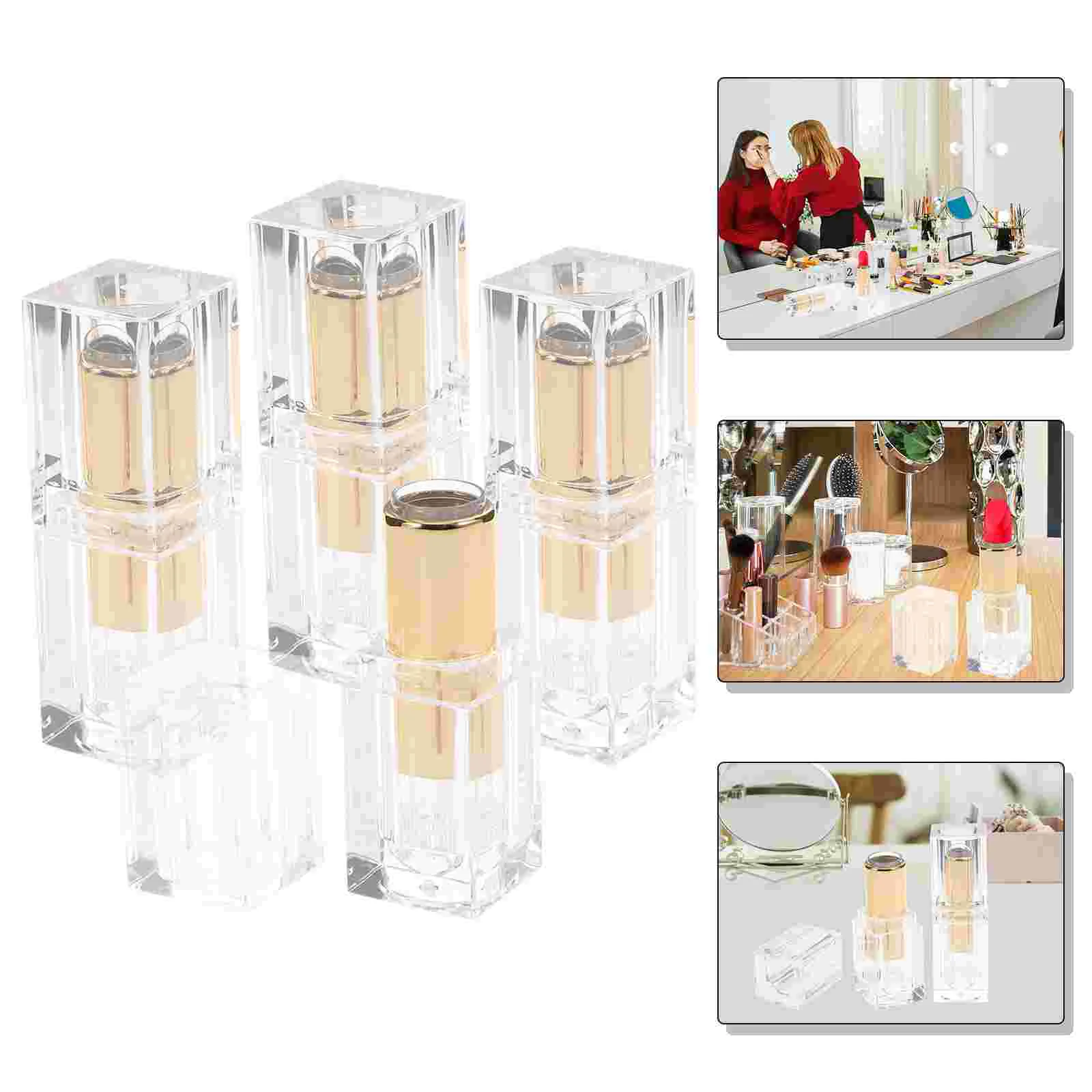 

4 Pcs Lipstick Empty Tube DIY Handmade Cream Container Makeup Samples Plastic Tubes Abs Reusable Balm Travel Mini