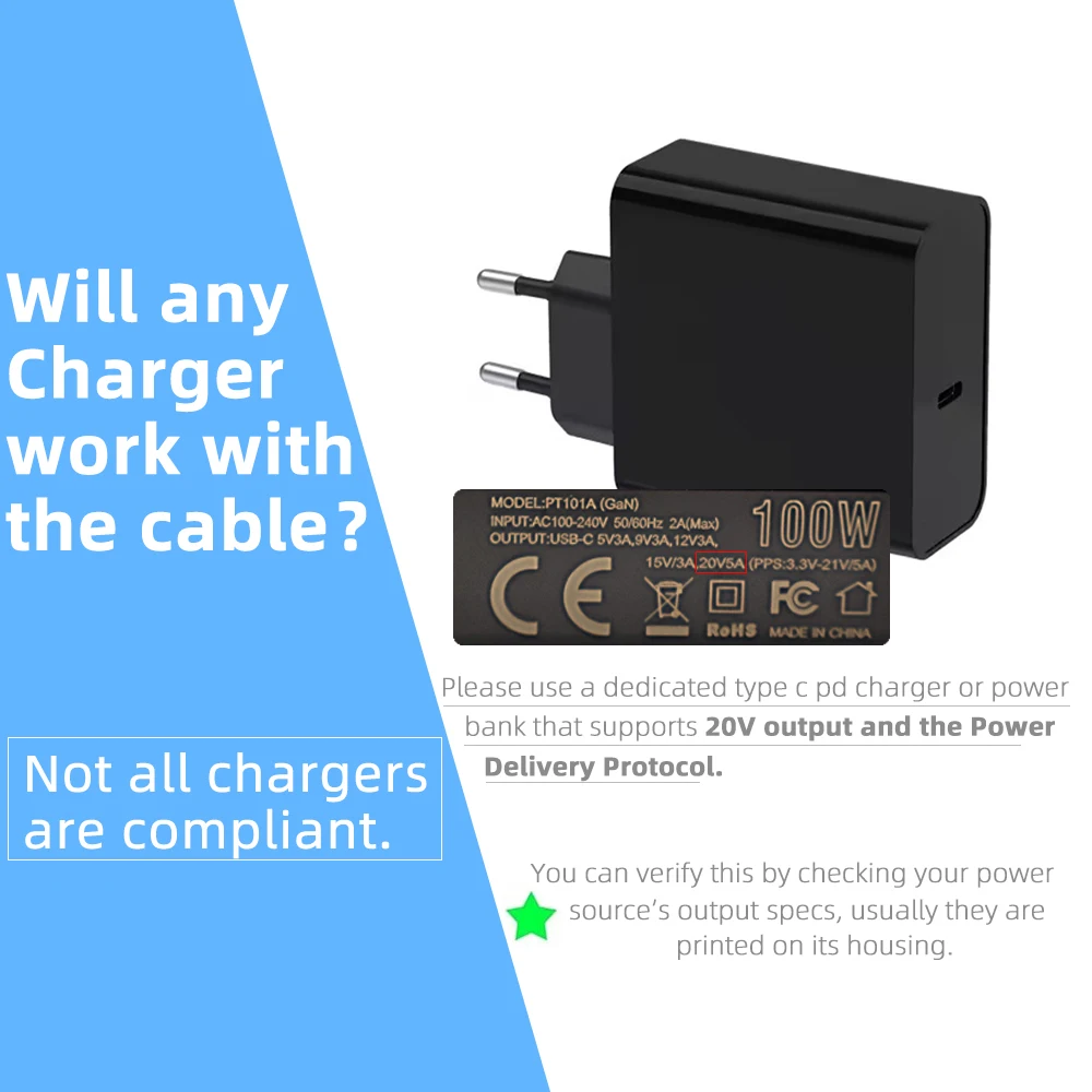 100W USB 타입 C 고속 충전 케이블 타입 C - 4.5x3.0mm 플러그 컨버터 DC 전원 어댑터 커넥터 (HP 파빌리온, 엔비, 엘리트북용)