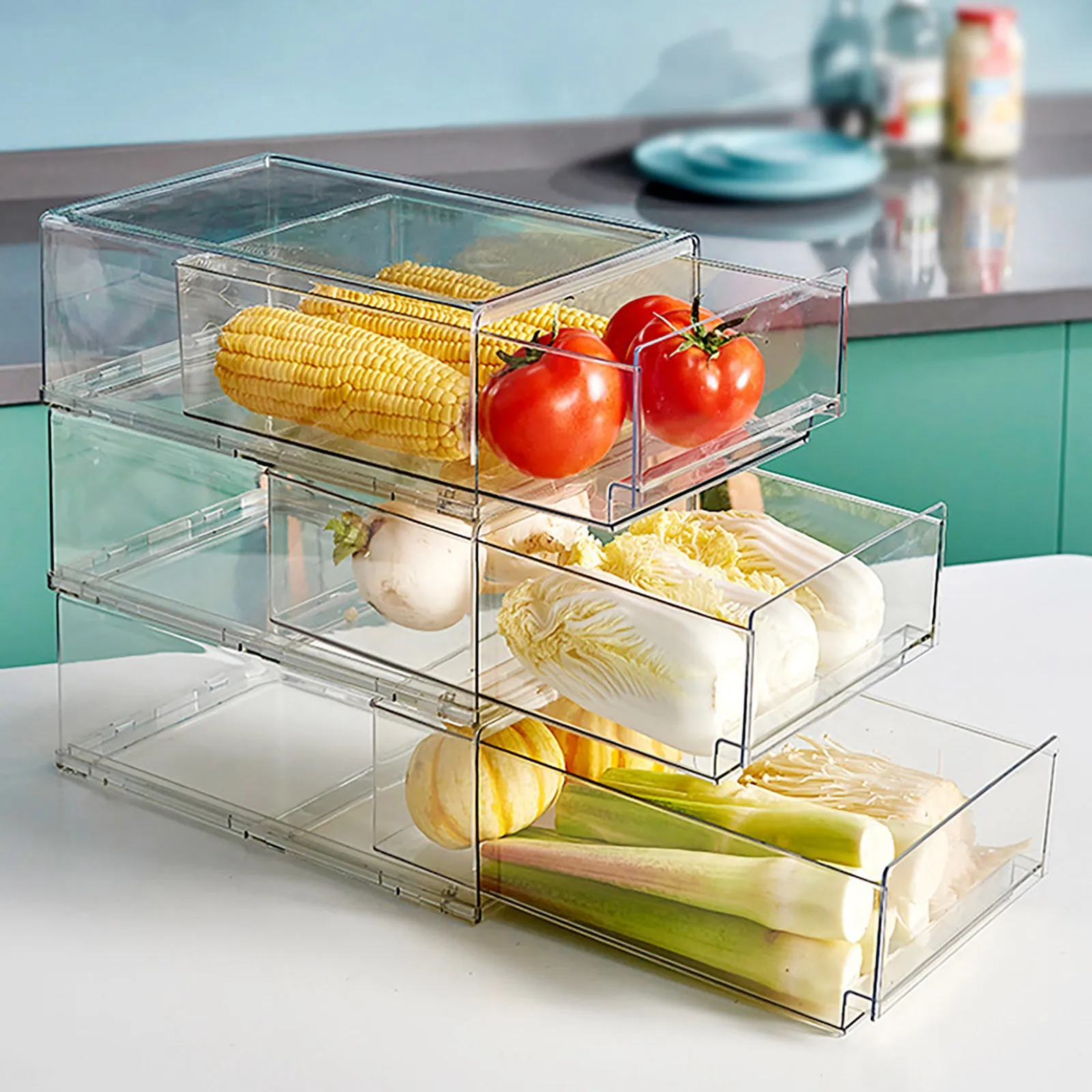 Stackable Transparent Food Storage Box Refrigerator Storage Box Drawer  Storage Box Refrigerator Fruit and Vegetable Storage Box