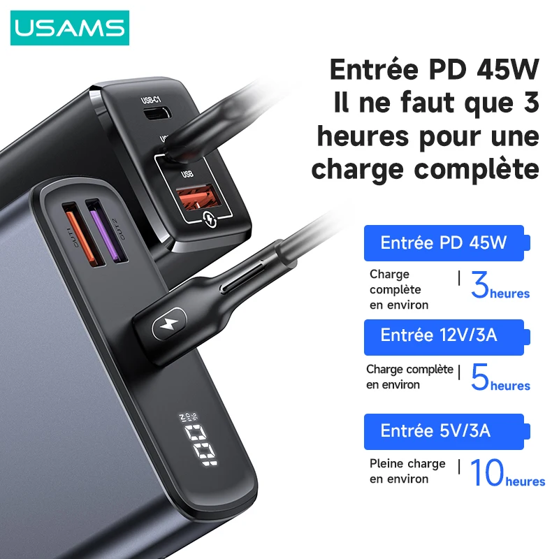 USAMS – batterie externe 30000mAh, 65W, charge rapide, Powerbank, PD, QC,  AFC, FCP, PPS, pour ordinateur portable, tablette, Smartphone, Switch -  AliExpress