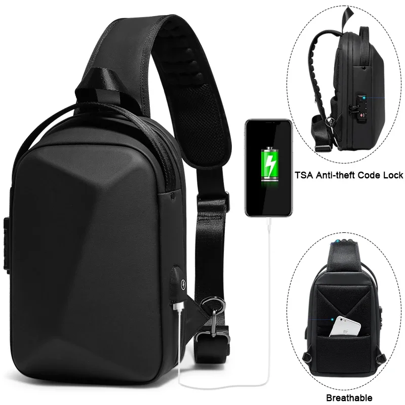 

SWISS Men's Bag Shoulder Bag Multifunction Anti-theft Waterproof Male Crossbody Bag Casual Short Trip Chest Pack USB Charging