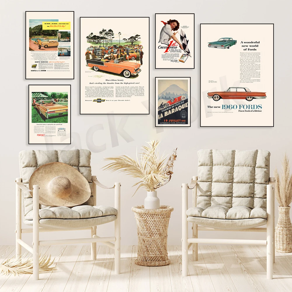 

VINTAGE TRAVEL AD - Retro Car Rental Ad - Classic Car Ad Mid-Century Poster Garage Mechanic Shop Vintage Car Poster 1950's Car