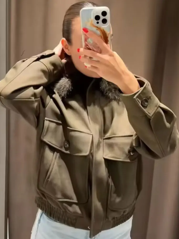 HH Women Fashion Faux Fur Lapel Coats Vintage Solid Long Sleeve Zipper Jackets With Pockets Autumn Winter Casual Warm Outwear