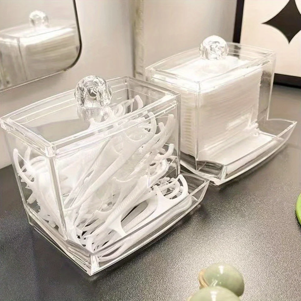 1PC leaky cotton swab box, fashionable crystal home multifunctional desktop portable cover storage box, box towel storage device 3