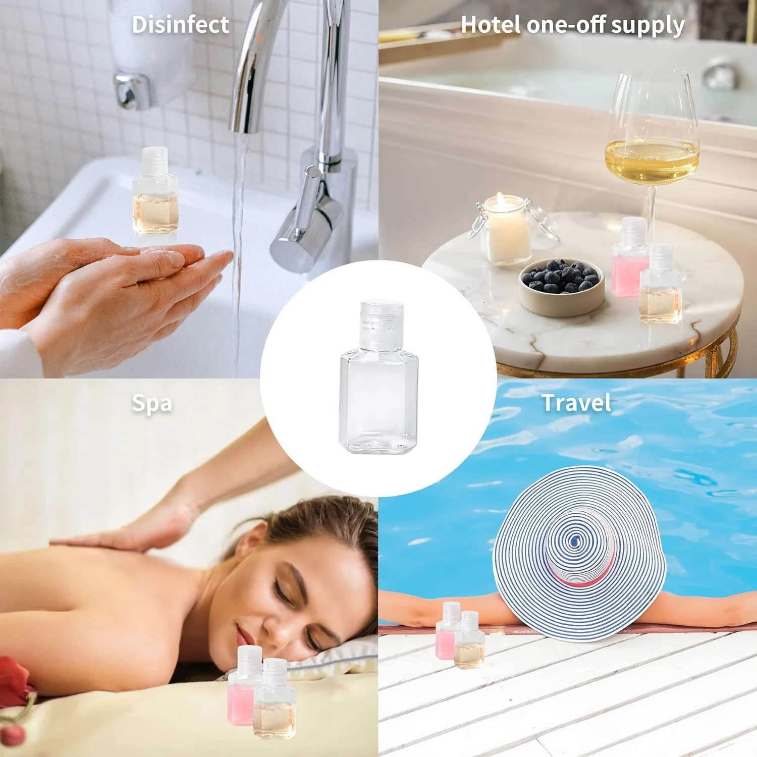 50pcs 1oz Empty Hand Sanitizer Travel Size Bottles,Plastic Mini Clear Refillable Flip-Top Hand Sanitizer Shampoo Containers