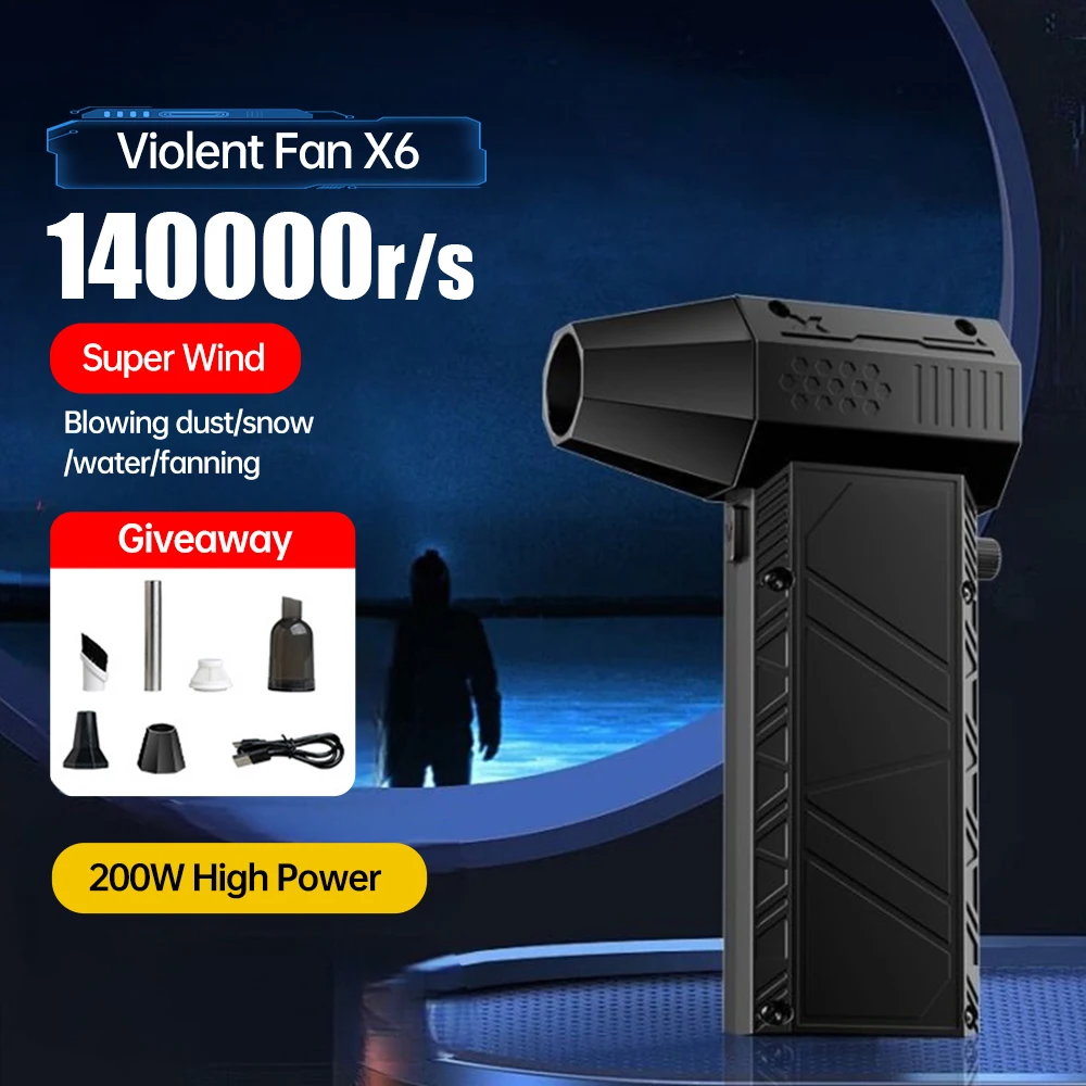 X6 Violent Fan 140000RPM Powerful Air Blower Vacuum Dust Cleaner Type-C Charging Strong Winds 53m/s Brushless Turbo Jet Blower 2
