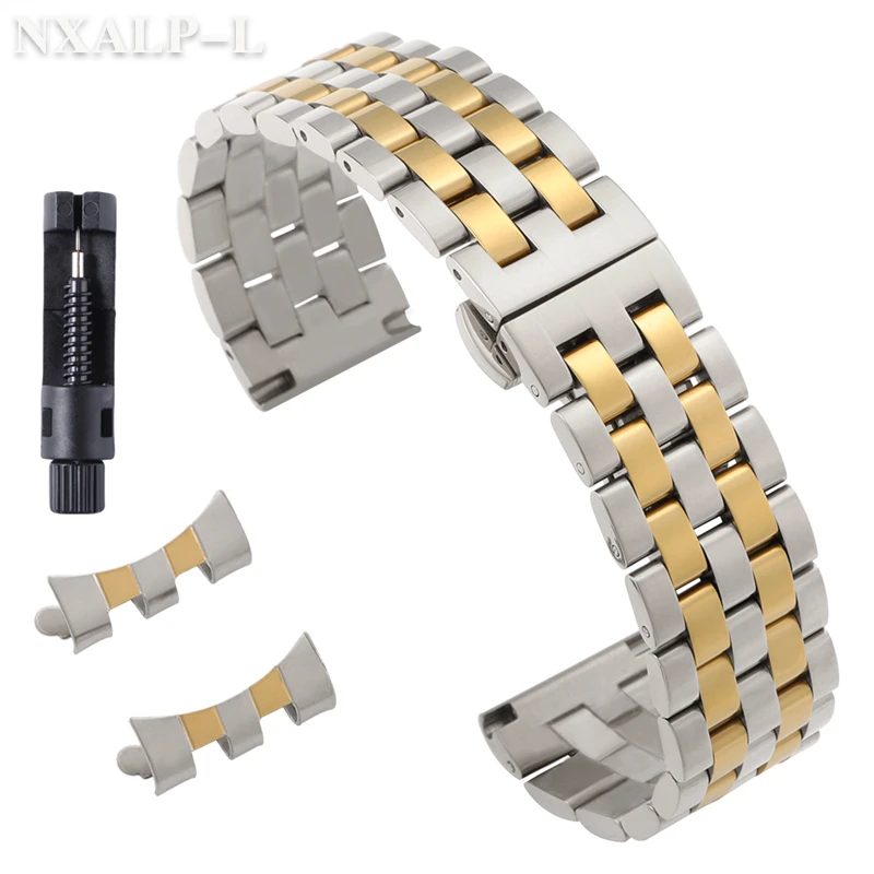 Premium Solid Stainless Steel Watch Band with Curved/Flat End - Available in 18mm, 20mm, 22mm Sizes