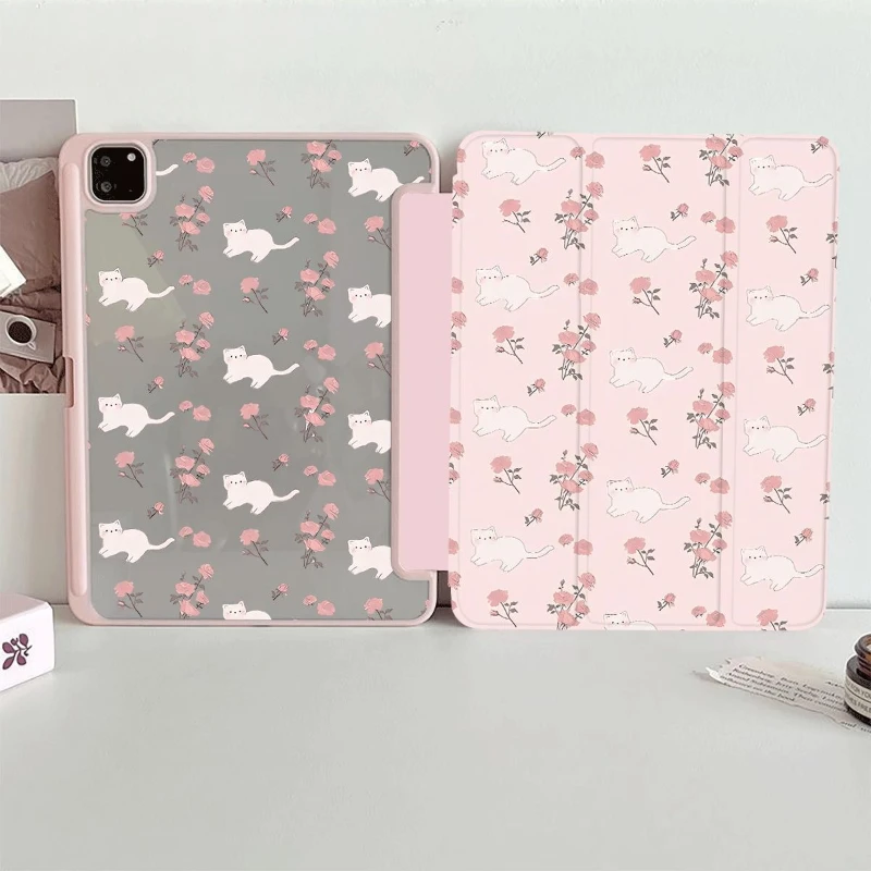 Pink Floral Cat iPad Case