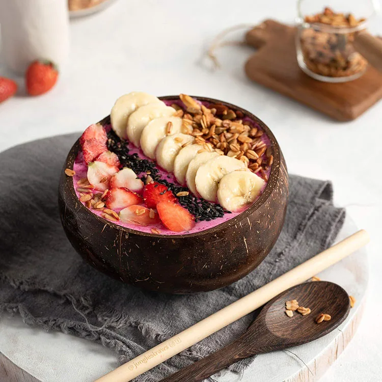 Natural Coconut Bowls for Serving Dishes Wooden Salad Wood Reusable Bowl Serving Utensils Natural Coconut Shell Bowls
