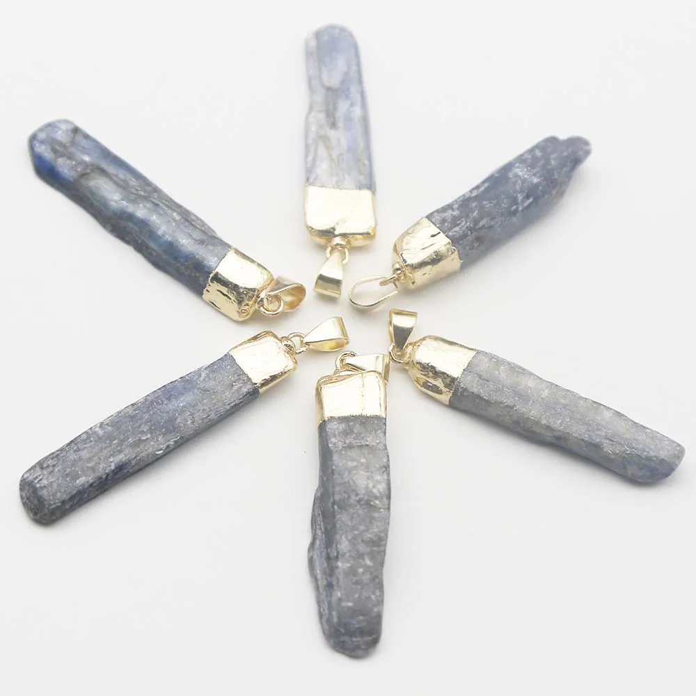Natural Stone Ore Irregular Blue Crystal Electroplated Gold Pendants Sweater Chain Necklace Jewelry Wholesale 8Pcs Free Shipping