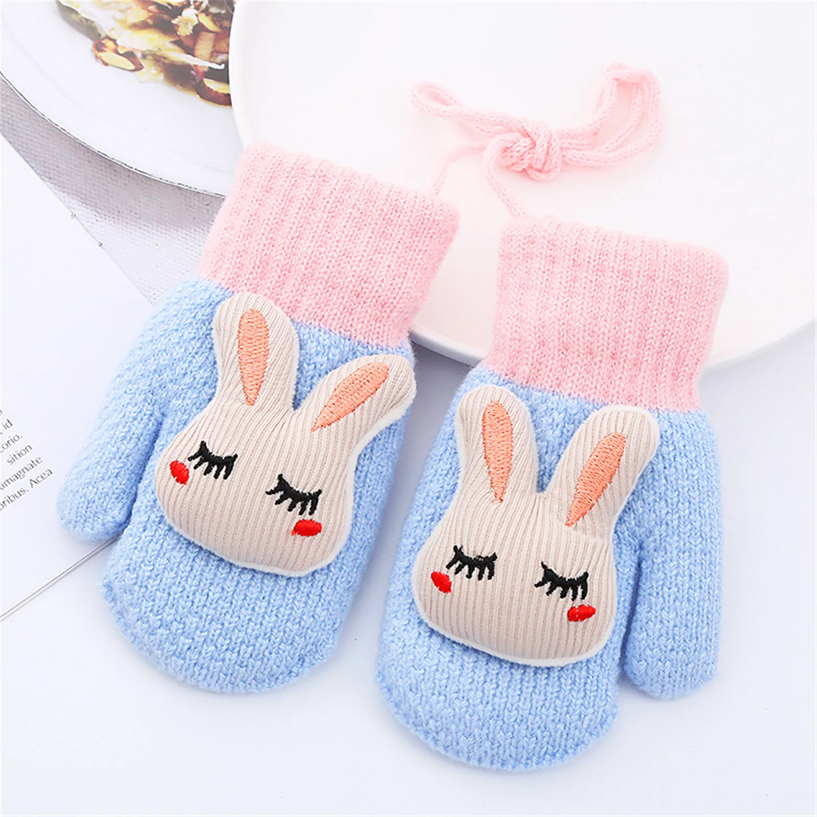 Thicken Mittens for Children Kids Mittens Winter Cute Knitted Gloves Toddler Warm Rope 0-3Years Boy Girl Baby Hand Gloves 3