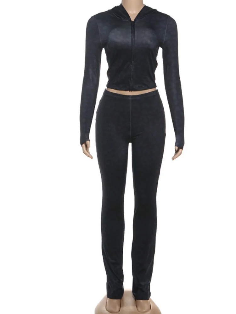 Wmstar Women Two Piece Set Wholesale Sexy Fall Winter New Fashion Hooded Leopard Print Long Sleeved Sporty Slim Fit Trousers