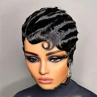 Perruque de Cheveux Humains Courts et Ondulés, Brun, Coupe Pixie, Style Océan, pour Femme 4