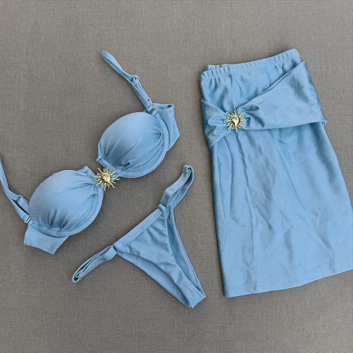 Three-Piece Swimsuit 2025 New Bikini Sexy Solid Color Split Women's Swimwear for Women