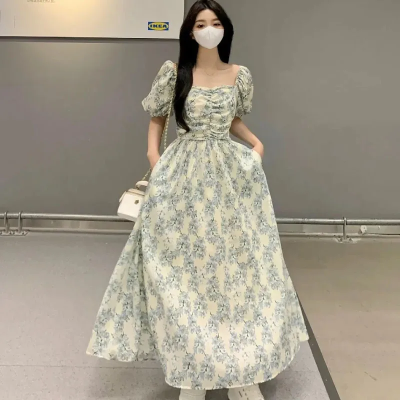 2024 Summer New French A- Shapes Dress Abbigliamento Donna Fashion Slim Plus Size 4Xl Square Collar Tea Break Dress Abito Floreale