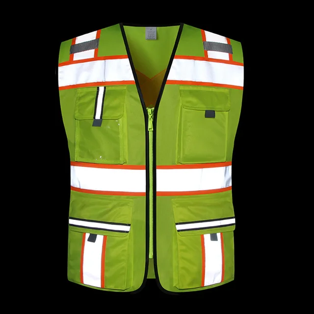Unisex High Visibility Reflective Vest with Pockets and Zipper
